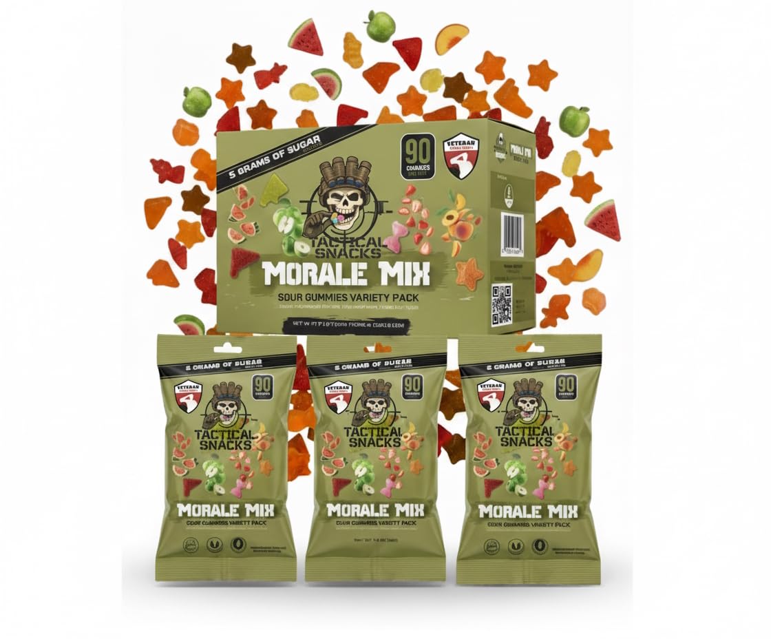 Tactical Snacks Sour Gummies — 3g Sugar, 55–80 Calories per Bag | Veteran-Owned Morale Mix Variety Pack