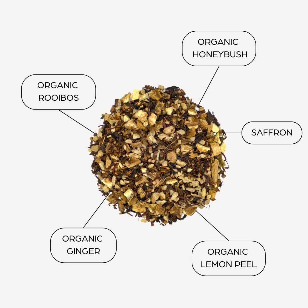 Tahmina Saffron Rooibos Tea – Caffeine-Free Herbal Blend, 12 Pyramid Bags, 36 Cups