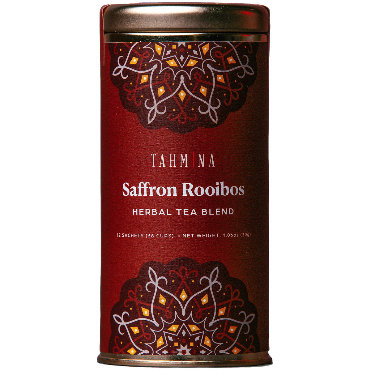 Tahmina Saffron Rooibos Tea – Caffeine-Free Herbal Blend, 12 Pyramid Bags, 36 Cups