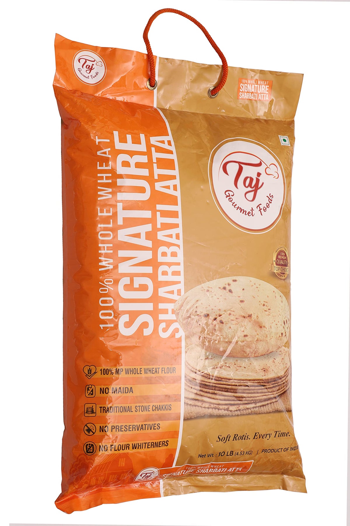 TAJ Signature Sharbati Atta - 10lb Chakki Atta, 100% Whole Wheat Flour
