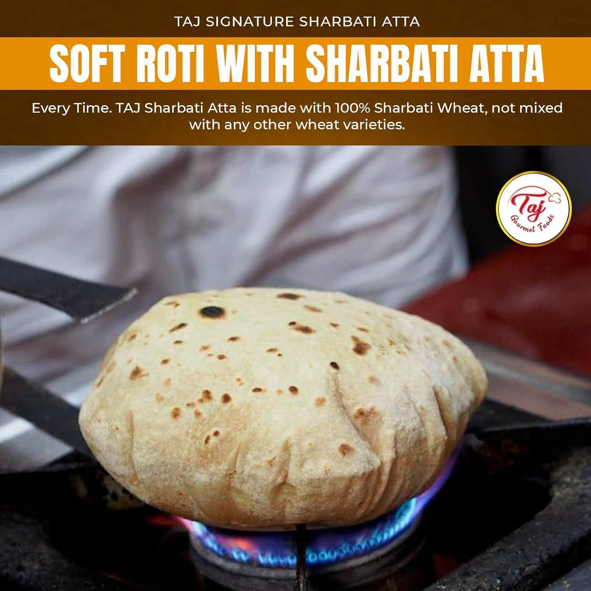 TAJ Signature Sharbati Atta - 10lb Chakki Atta, 100% Whole Wheat Flour