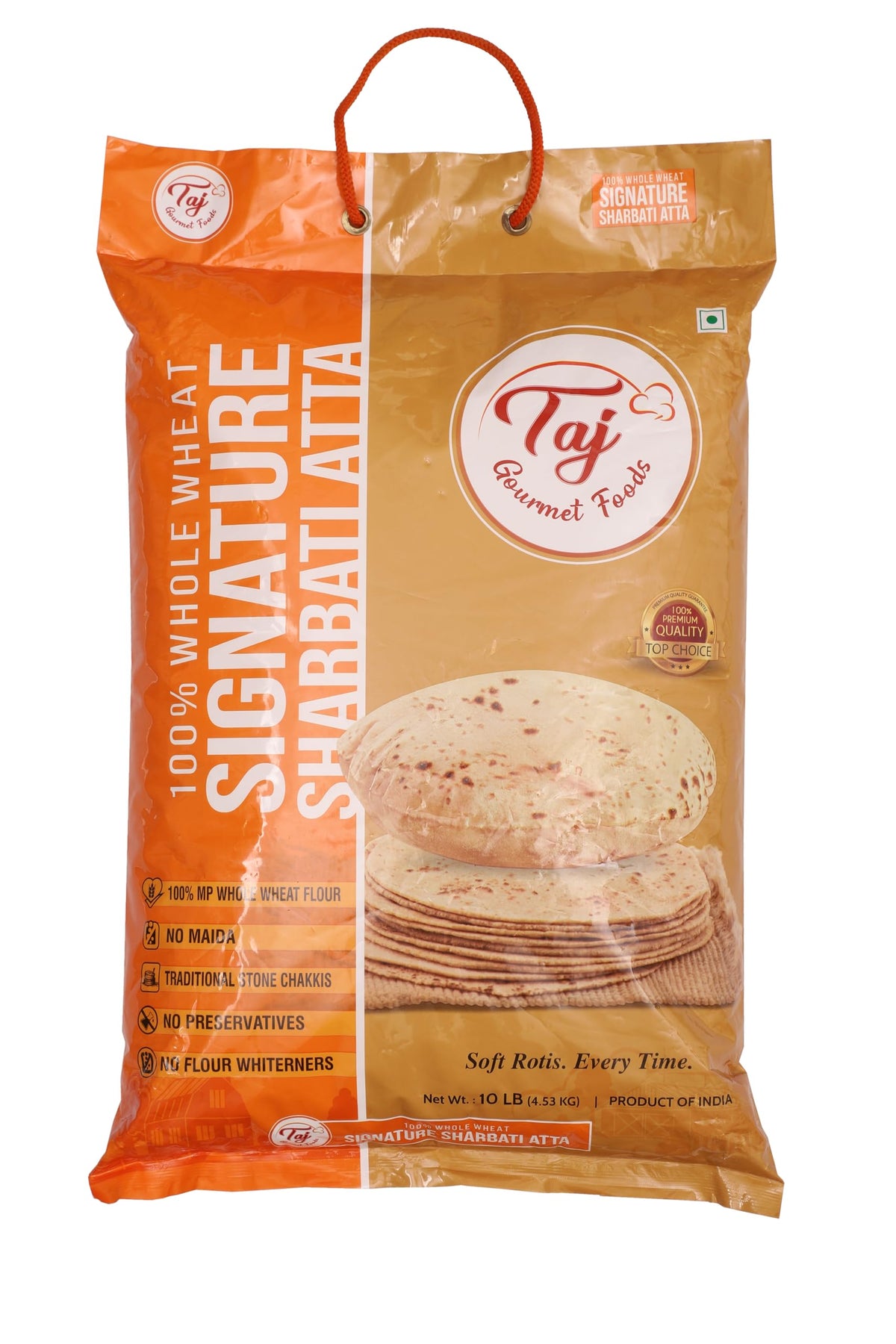 TAJ Signature Sharbati Atta - 10lb Chakki Atta, 100% Whole Wheat Flour