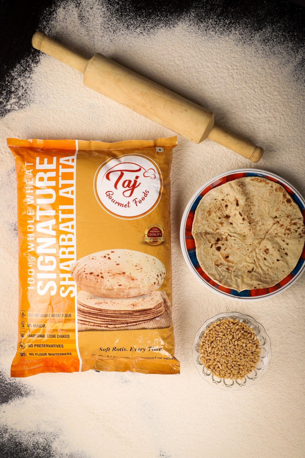 TAJ Signature Sharbati Atta - 10lb Chakki Atta, 100% Whole Wheat Flour