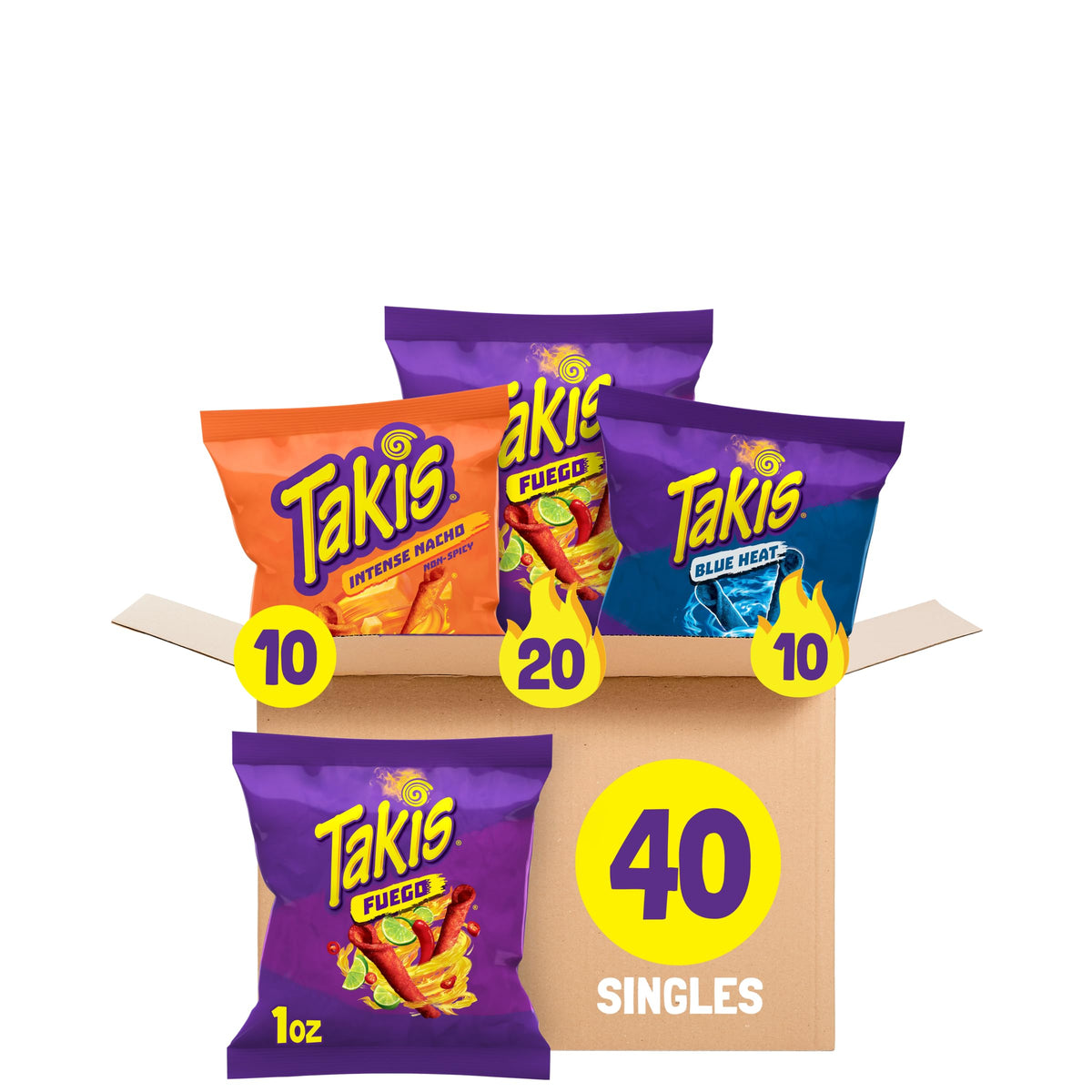 Takis Hero Pack 40-Count: Fuego, Blue Heat & Intense Nacho 1 oz Bags
