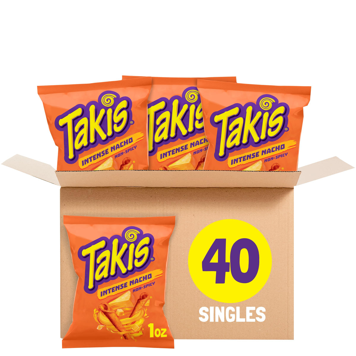 Takis Intense Nacho 40pc Multipack — Cheddar Cheese Flavored Non-Spicy Rolled Tortilla Chips