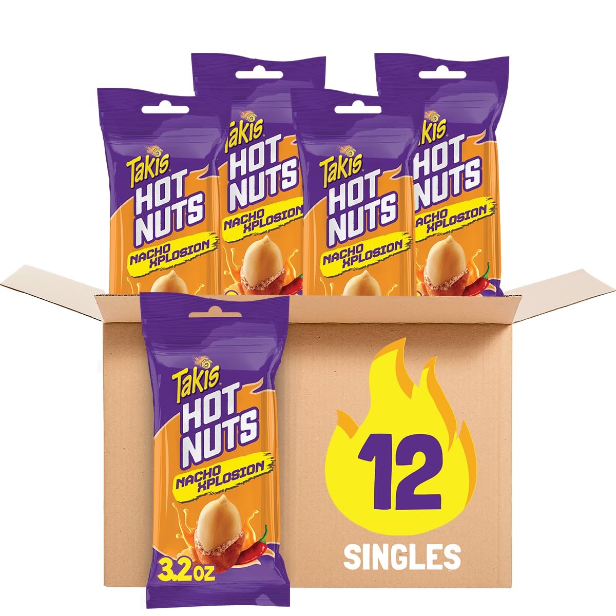 Takis Nacho Xplosion Hot Nuts – Double-Crunch Cheese & Chili Peppers Snack (12 pc, 3.2 oz)