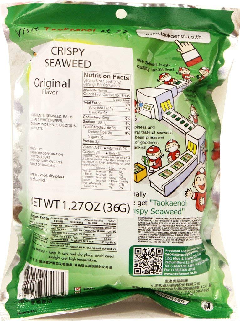 Tao Kae Noi Hi Crispy Seaweed Original Flavor – 1.41oz x 6packs