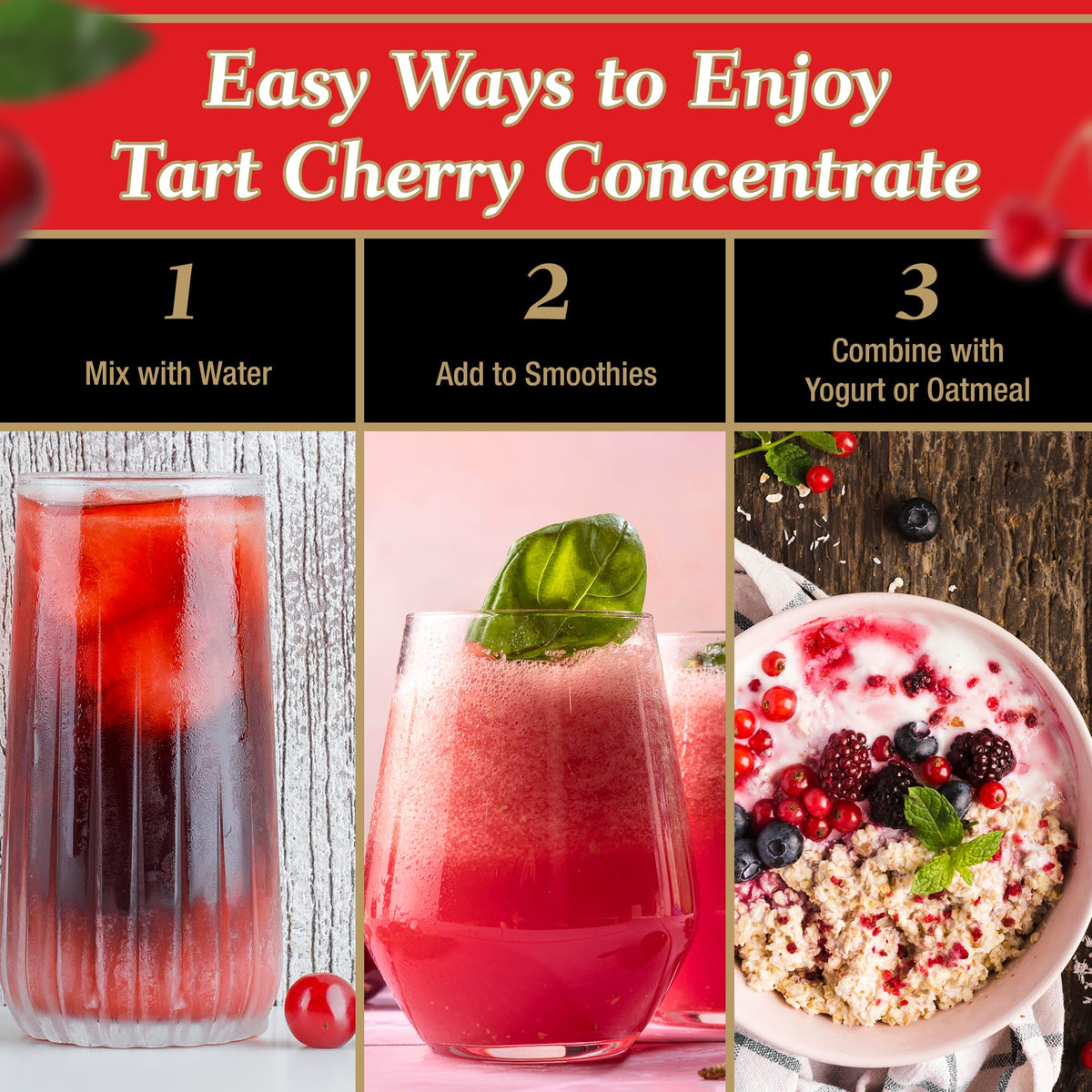Tart is Smart Montmorency Tart Cherry Juice Concentrate – No Added Sugar, 32 oz Bottle (Yields Up to 2 Gallons)