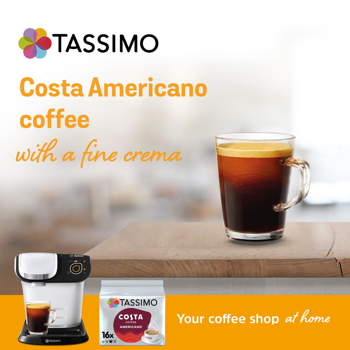 Tassimo Costa Americano T DISCs — 80 Discs (Pack of 5) | Rich, Crema-Topped Costa Coffee