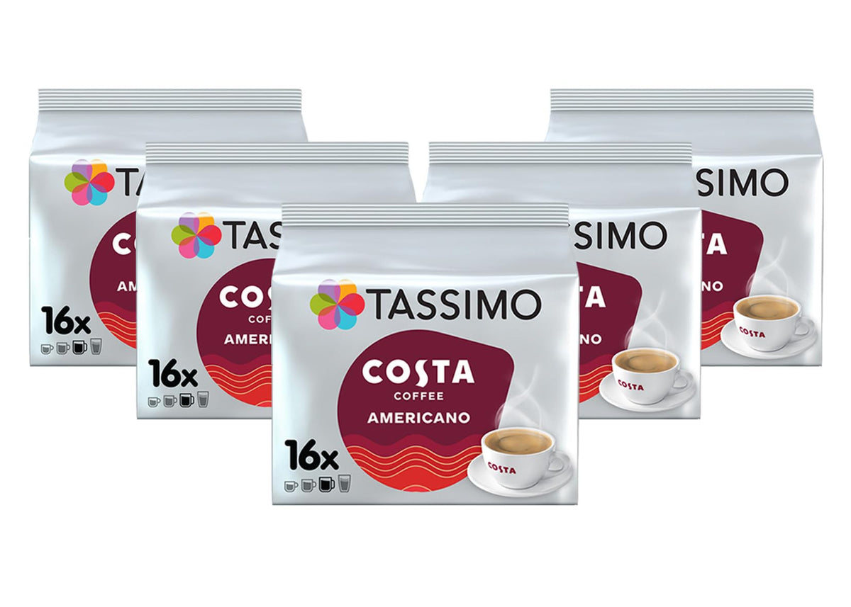 Tassimo Costa Americano T DISCs — 80 Discs (Pack of 5) | Rich, Crema-Topped Costa Coffee
