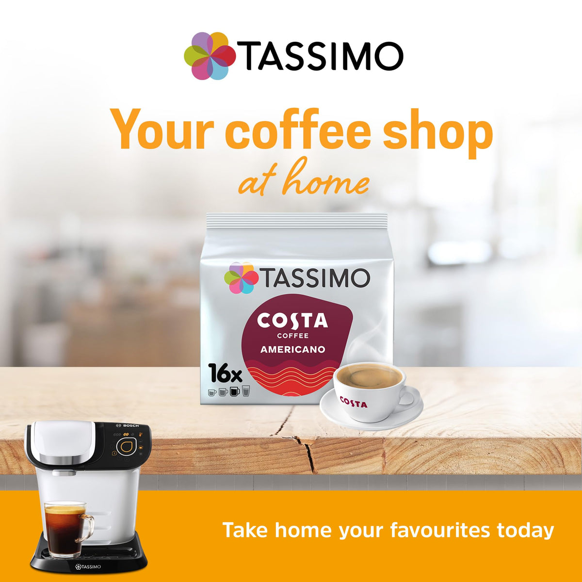 Tassimo Costa Americano T DISCs — 80 Discs (Pack of 5) | Rich, Crema-Topped Costa Coffee
