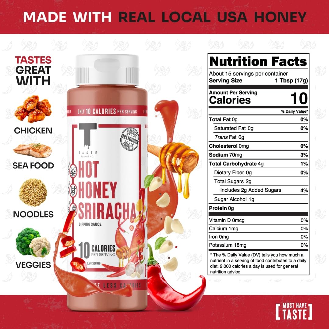 Taste Flavor Co. Grilling, Dipping Sauce & Marinade – Keto Friendly, Low-Calorie, No Oils (3 Pack, Hot Honey Sriracha)