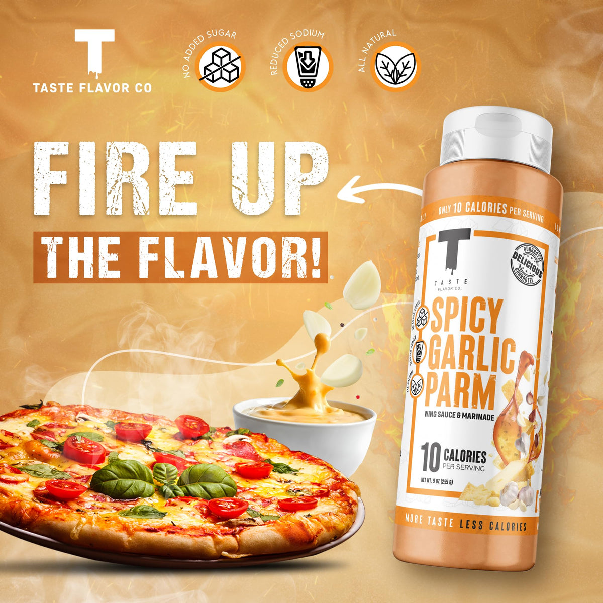Taste Flavor Co. Spicy Garlic Parm Grilling, Dipping Sauce & Marinade – Keto, Low-Calorie, No Oils (3 Pack)