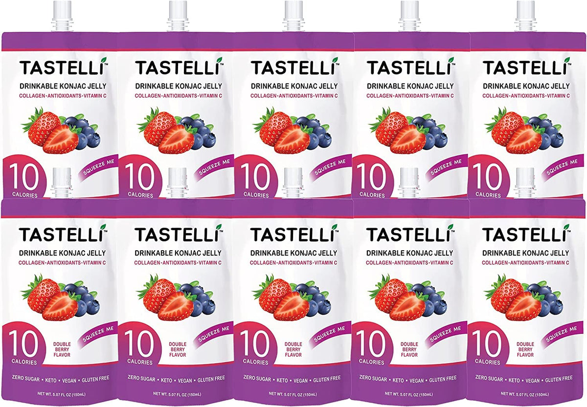 Tastelli Konjac Jelly with Collagen & Vitamin C – Gluten Free, Sugar Free, Low Calorie | Double Berry 150mL x10