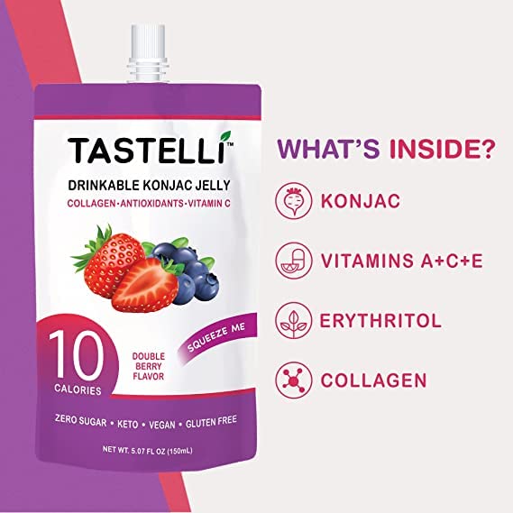 Tastelli Konjac Jelly with Collagen & Vitamin C – Gluten Free, Sugar Free, Low Calorie | Double Berry 150mL x10
