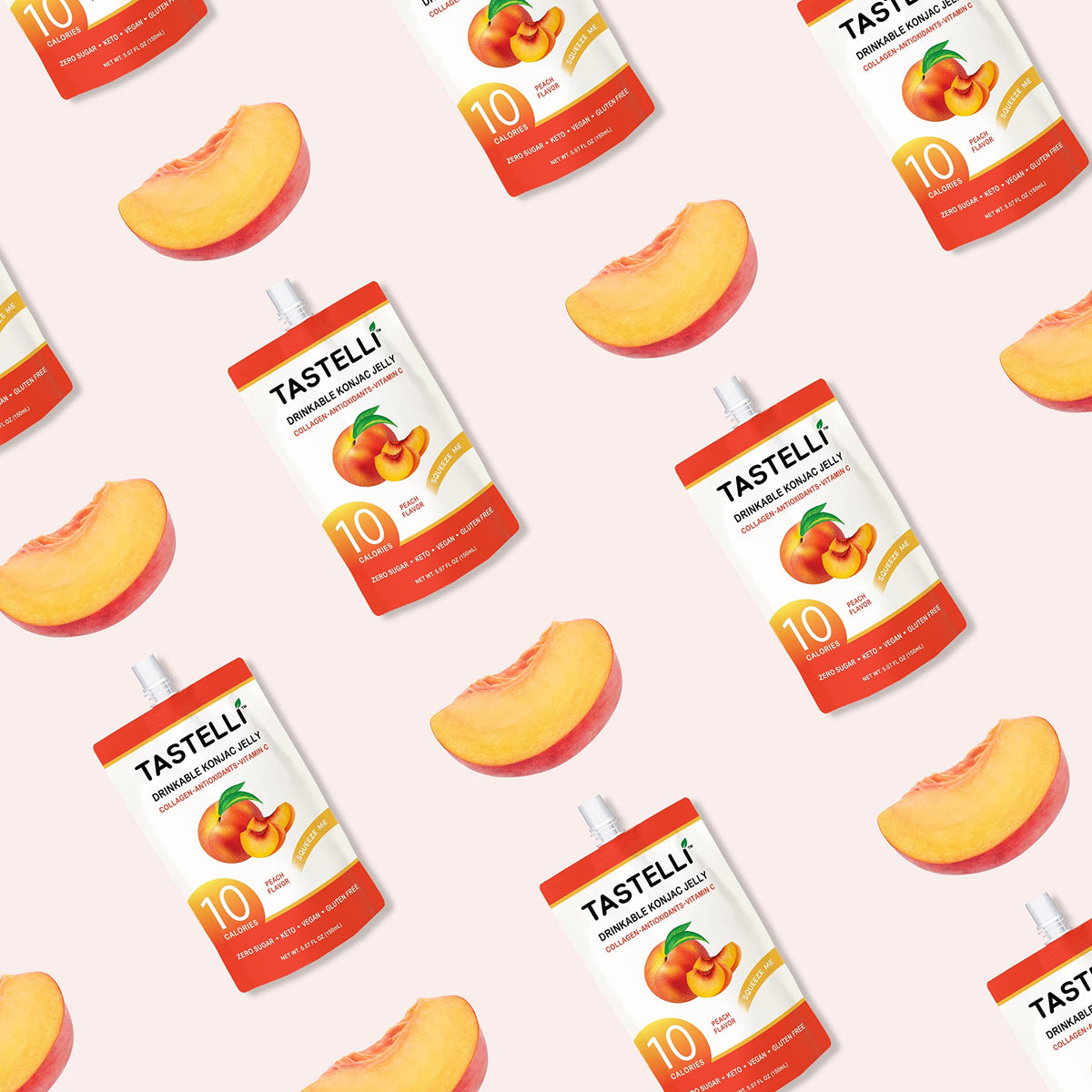 Tastelli Konjac Jelly Peach – Collagen + Vitamin C, Gluten Free, Sugar Free, Low Calorie | Vegan Drinkable Jelly Snack (150mL x 10)