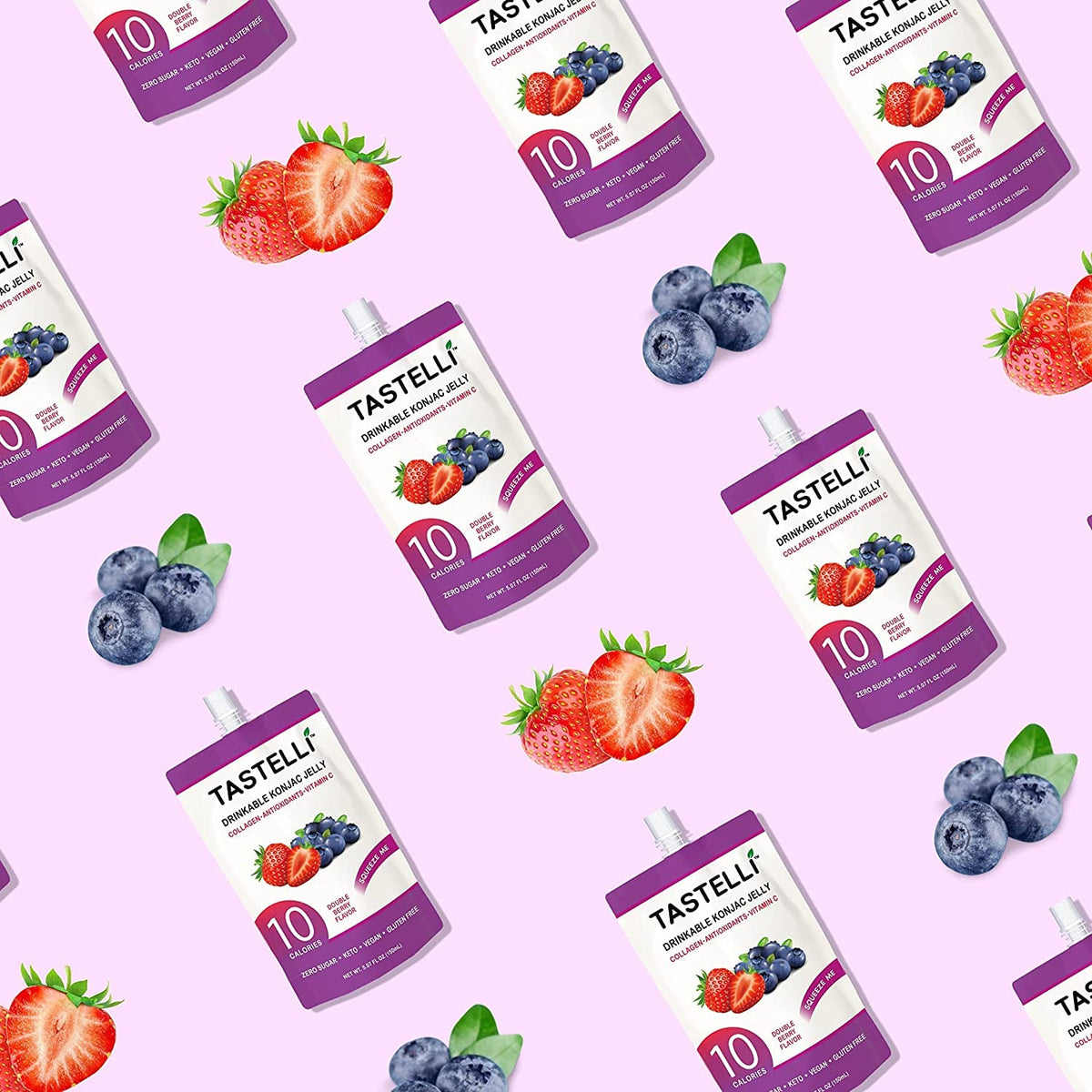 Tastelli Konjac Jelly with Collagen & Vitamin C – Gluten Free, Sugar Free, Low Calorie | Double Berry 150mL x10