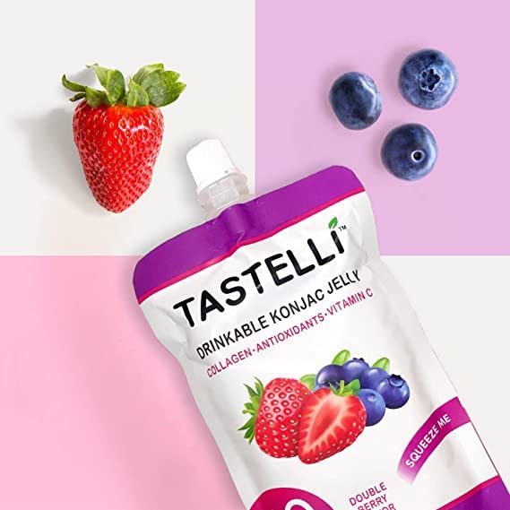 Tastelli Konjac Jelly with Collagen & Vitamin C – Gluten Free, Sugar Free, Low Calorie | Double Berry 150mL x10