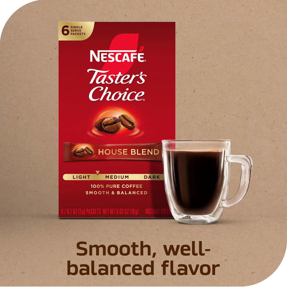 NESCAFÉ Taster's Choice House Blend Instant Coffee — Light/Medium Roast, 72 Packets (12 Boxes)