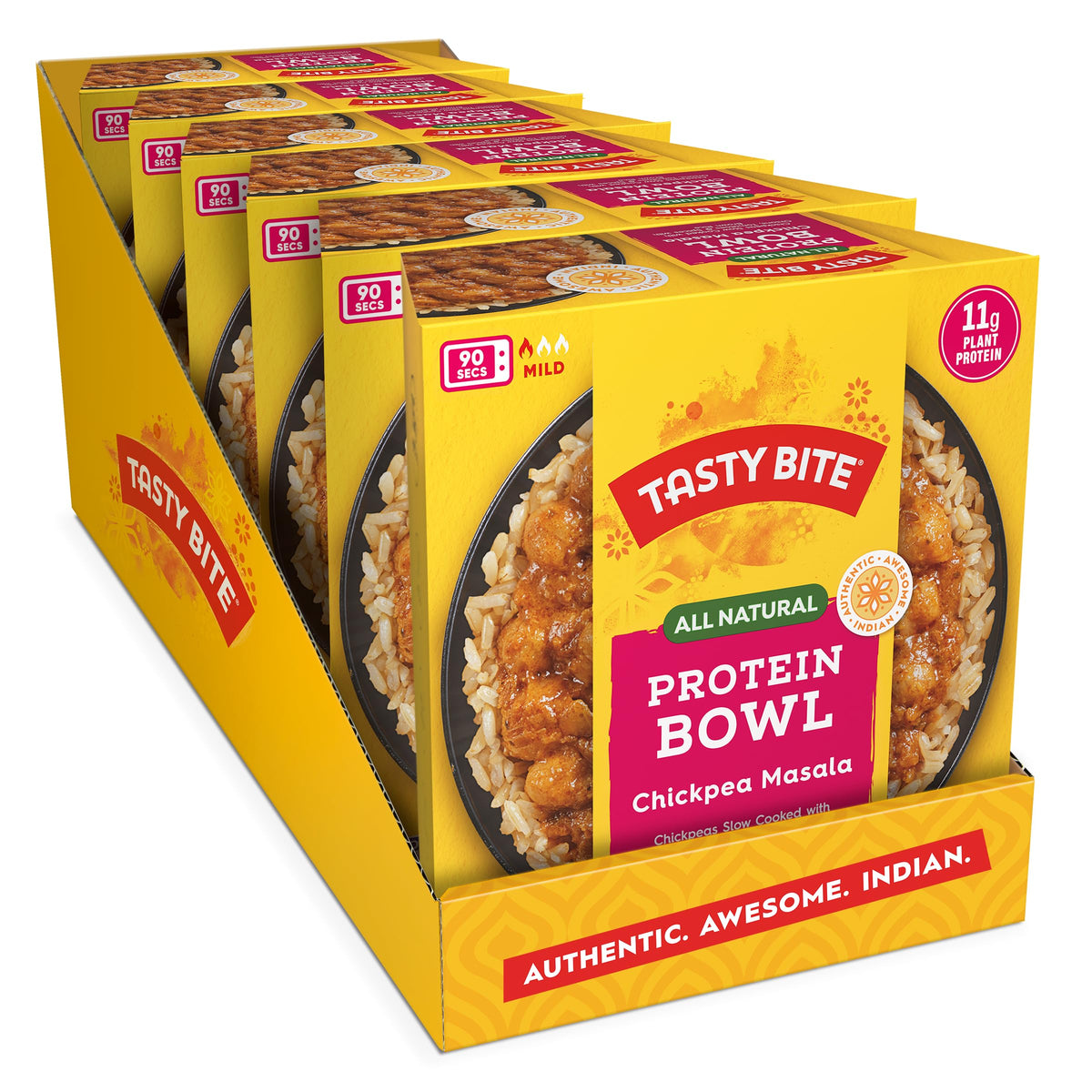 TASTY BITE Indian Style Chickpeas & Rice Bowl – 8.8 oz x6, Ready to Eat, Vegan, Organic Brown Rice