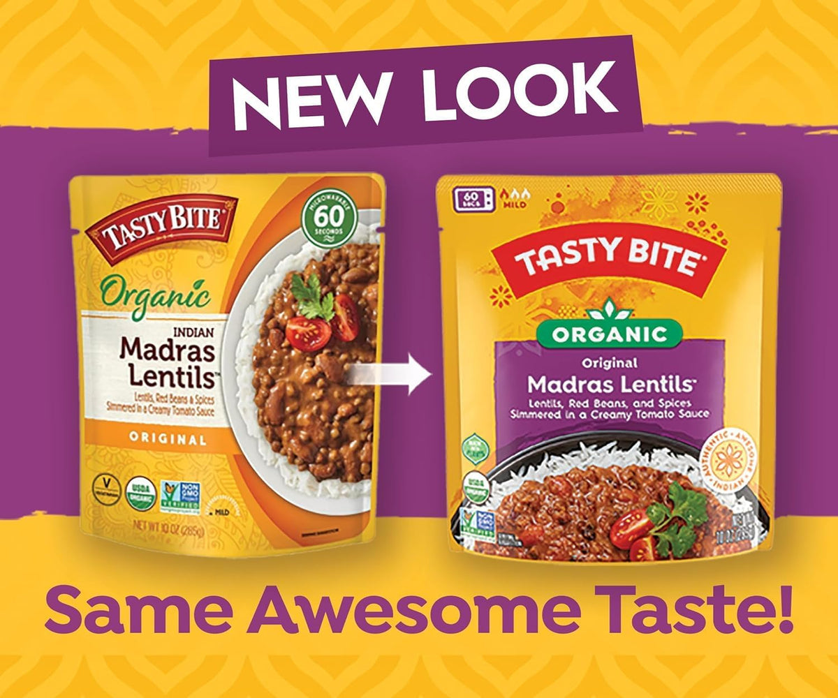 TASTY BITE Organic Madras Lentils – Ready-to-Eat Vegetarian Entree, 6 Pack (10 oz each)