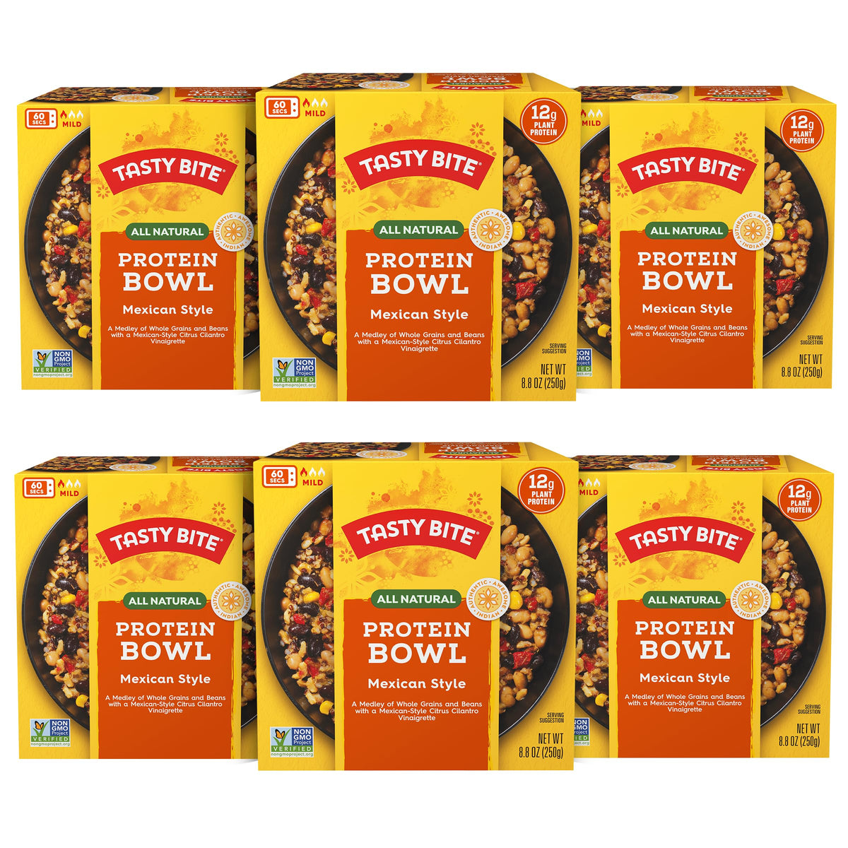 TASTY BITE Mexican Protein Bowl – Vegan, Ready-to-Eat, 12g Protein, Tangy Citrus (Pack of 6)