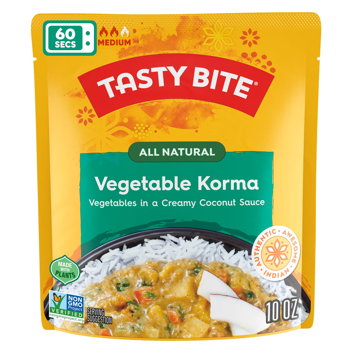 Tasty Bite Vegetable Korma – 6 Pack, Ready-to-Eat Microwavable Entree with Coconut Sauce