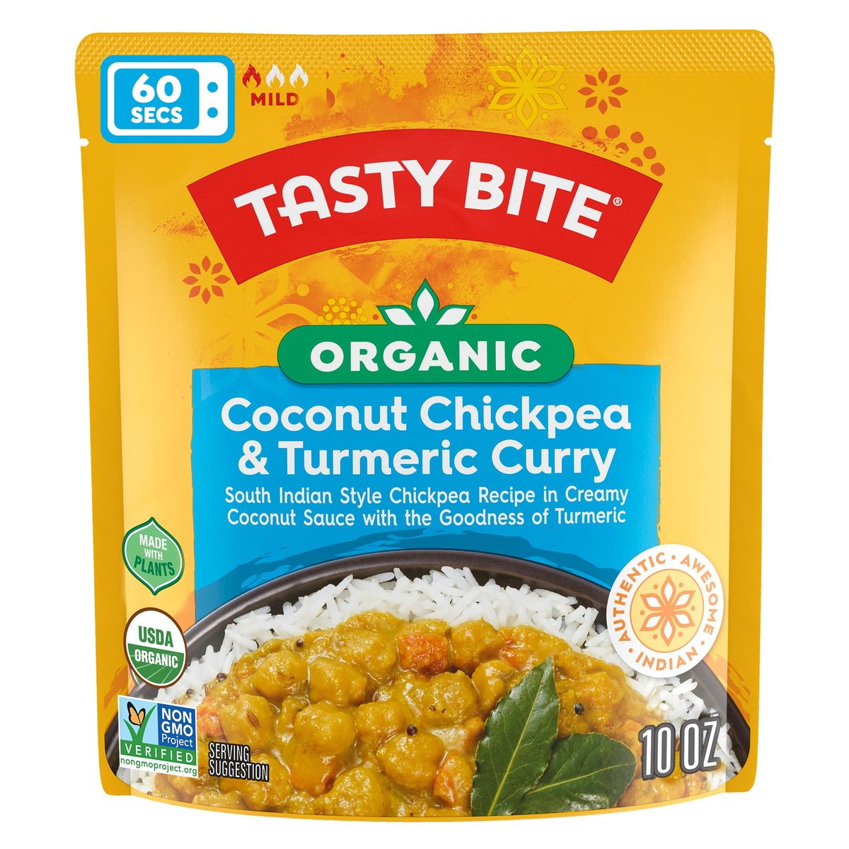 Tasty Bite Organic Chickpea Coconut Curry – Ready to Eat, Microwavable Entree (6 Pack)