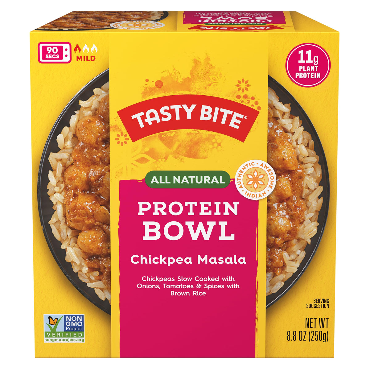 TASTY BITE Indian Style Chickpeas & Rice Bowl – 8.8 oz x6, Ready to Eat, Vegan, Organic Brown Rice