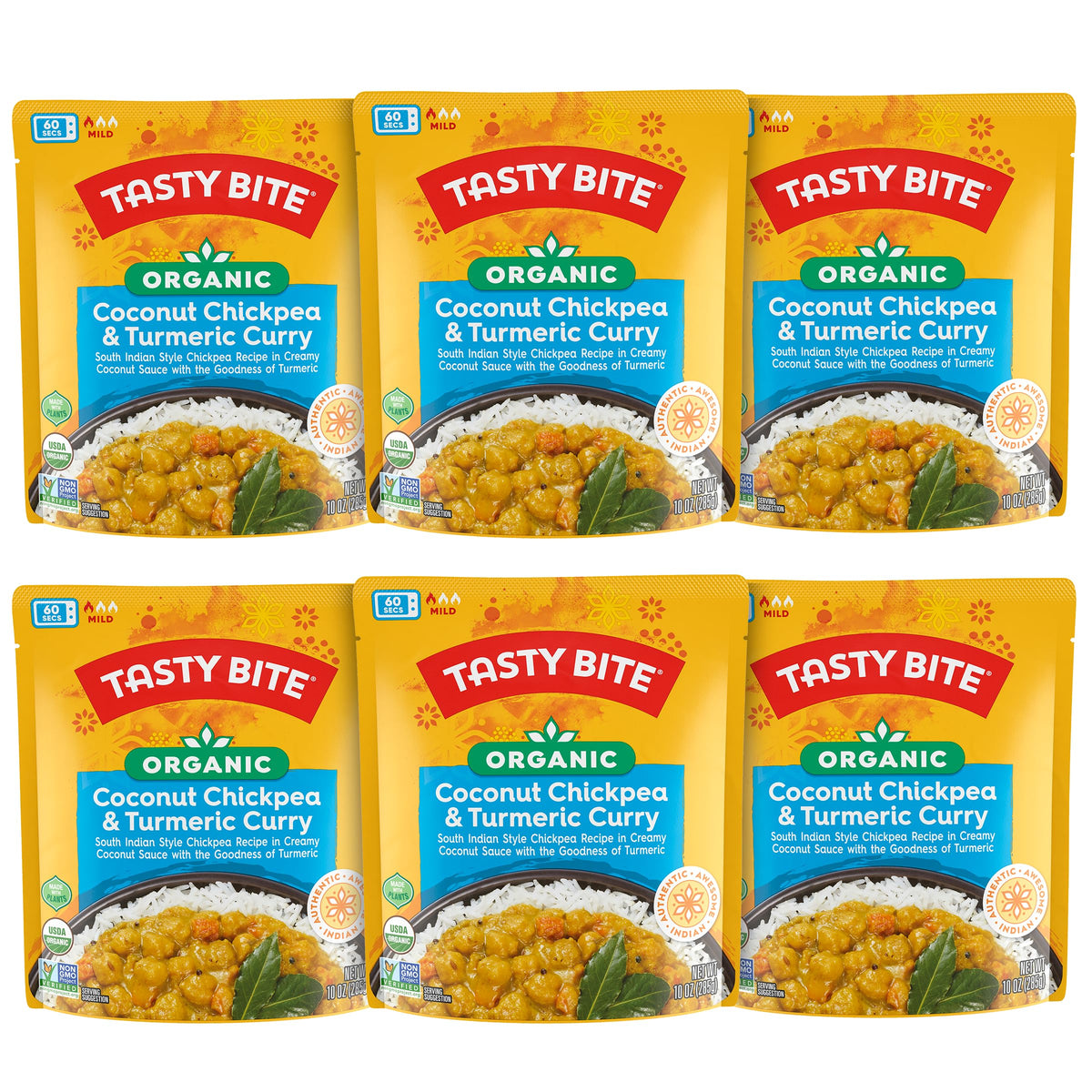 Tasty Bite Organic Chickpea Coconut Curry – Ready to Eat, Microwavable Entree (6 Pack)