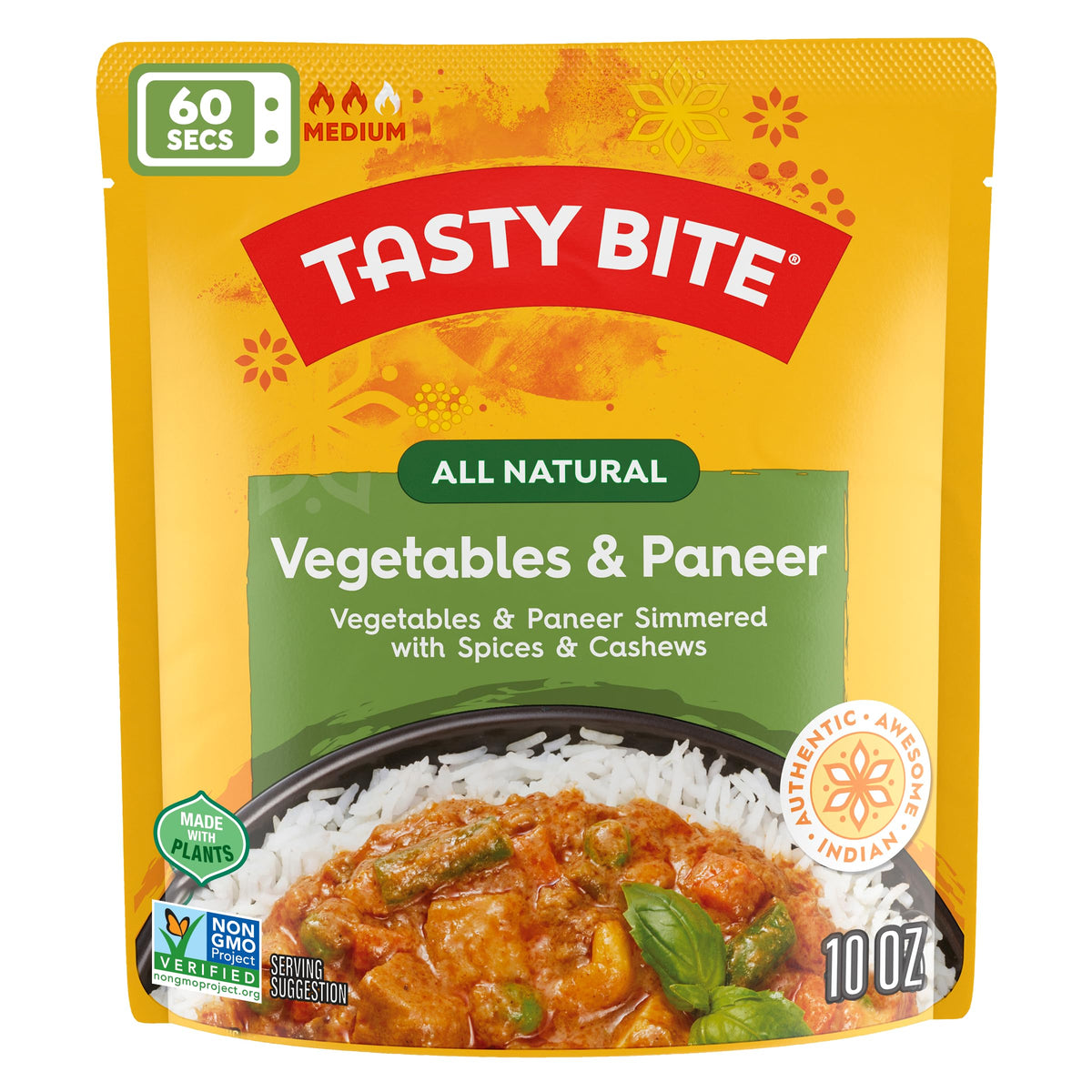 TASTY BITE Indian Vegetables & Paneer – Microwaveable Ready-to-Eat Entrée, 6 Pack, 10 oz