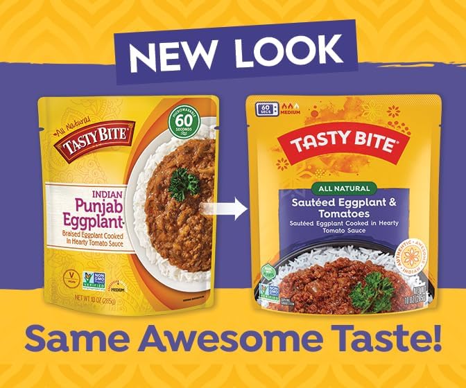Tasty Bite Punjab Eggplant – 10 oz x6, Ready-to-Eat Microwavable Vegan Entree, Sweet & Spicy