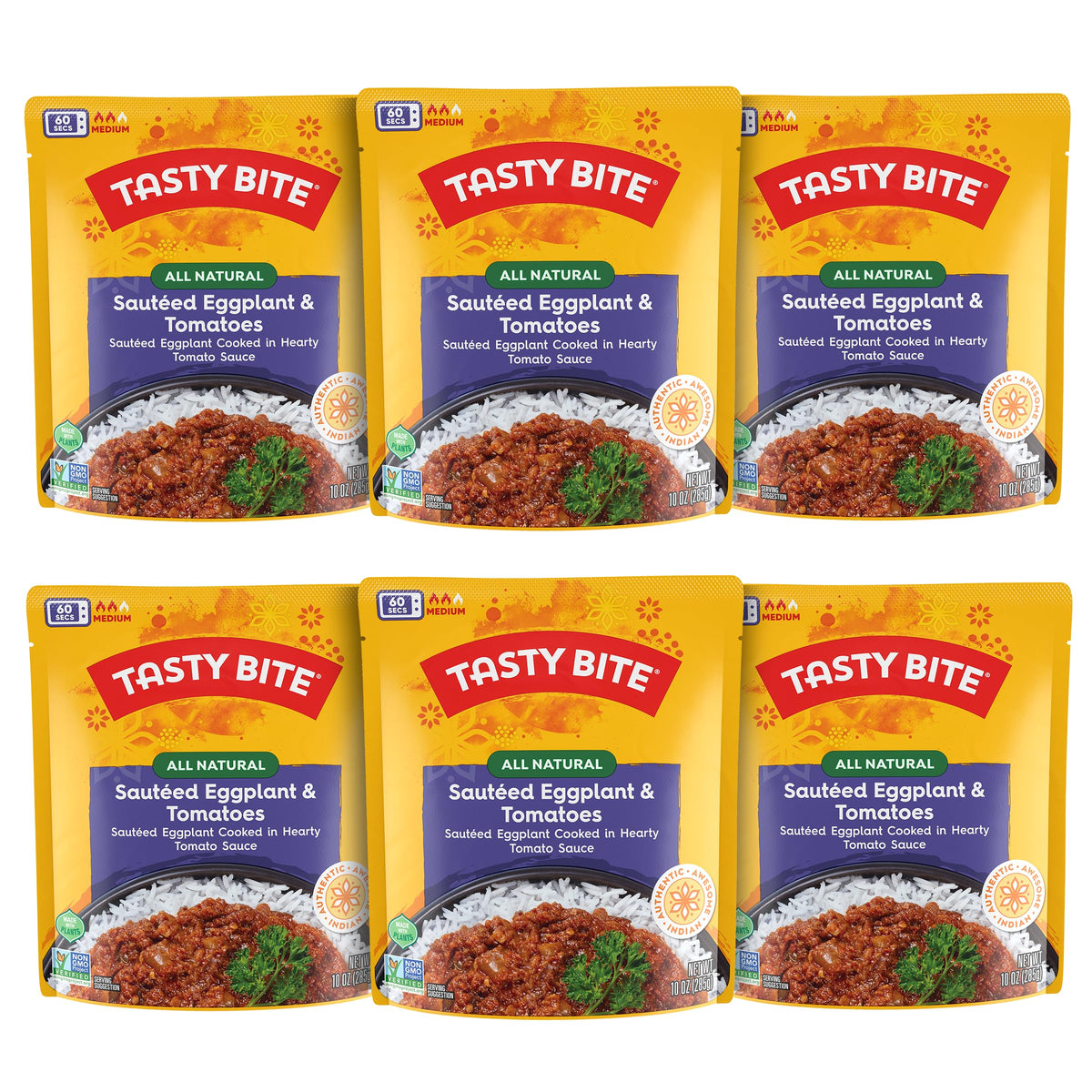 Tasty Bite Punjab Eggplant – 10 oz x6, Ready-to-Eat Microwavable Vegan Entree, Sweet & Spicy