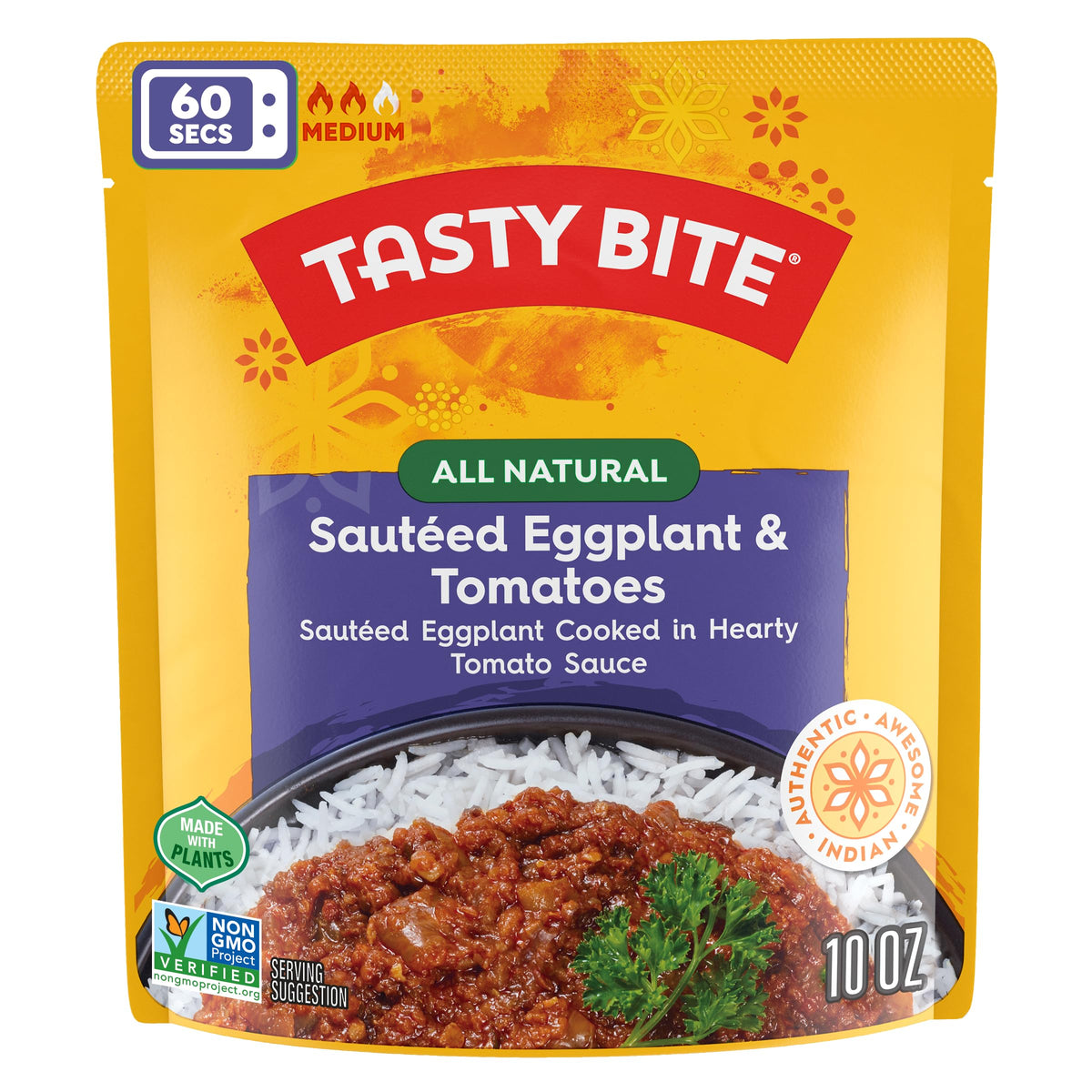 Tasty Bite Punjab Eggplant – 10 oz x6, Ready-to-Eat Microwavable Vegan Entree, Sweet & Spicy