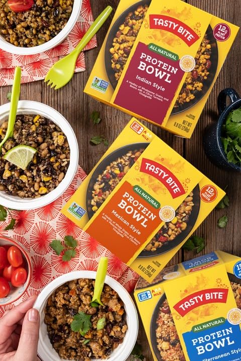 Tasty Bite Bowls Variety Pack (6) — Mexican Protein, Mediterranean Protein, Indian Protein, Chickpea Biryani, Smoky Paneer Biryani, Vegetable Biryani