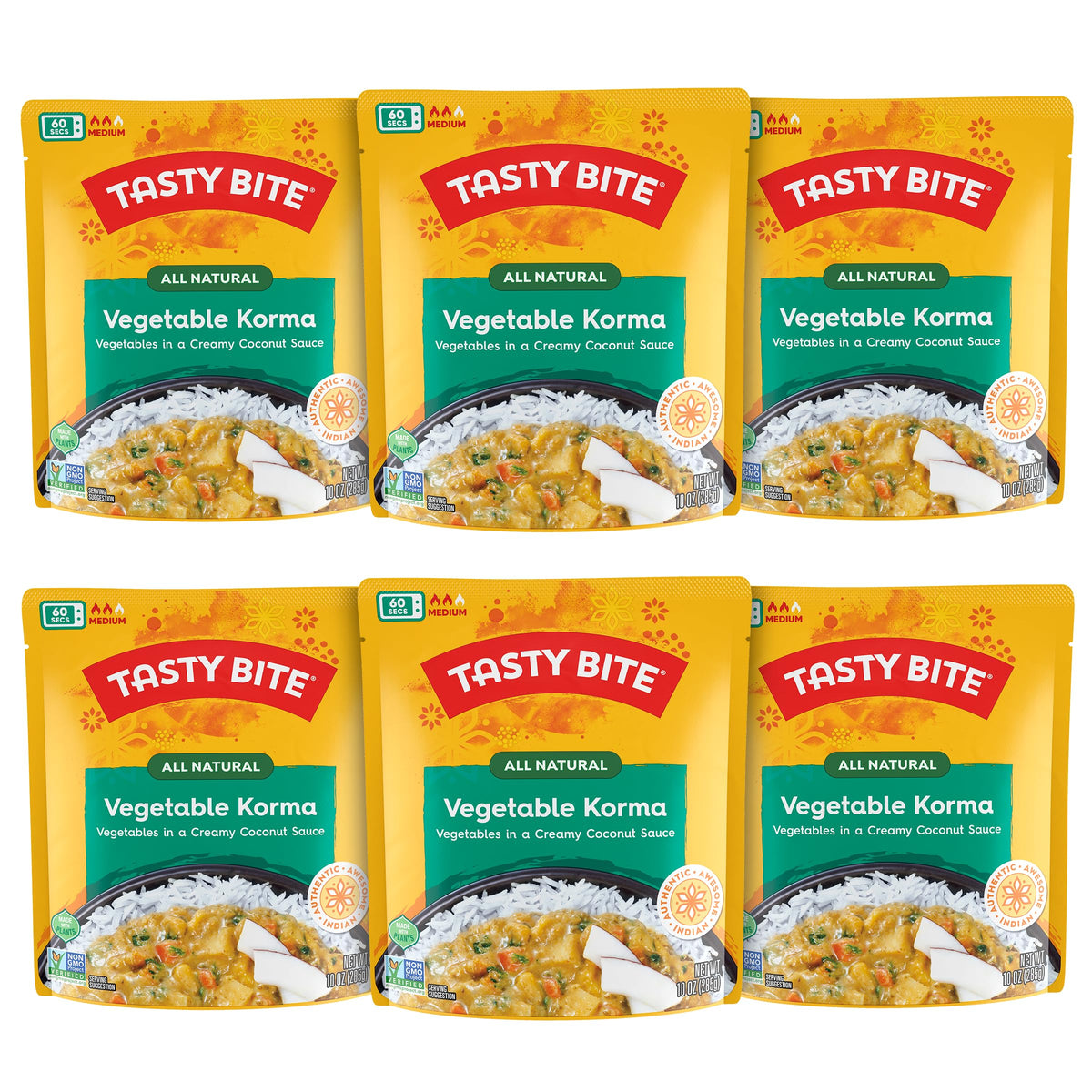 Tasty Bite Vegetable Korma – 6 Pack, Ready-to-Eat Microwavable Entree with Coconut Sauce