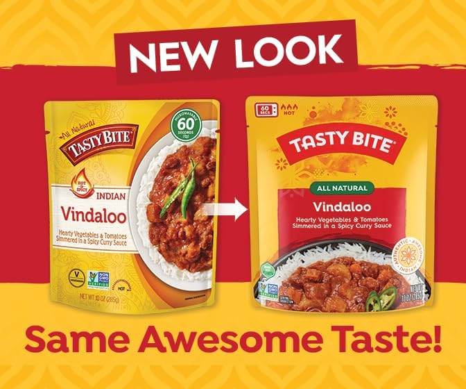 TASTY BITE Hot & Spicy Vindaloo — 10 oz, Pack of 6, Ready-to-Eat Microwave Indian Entree (Vegetarian)