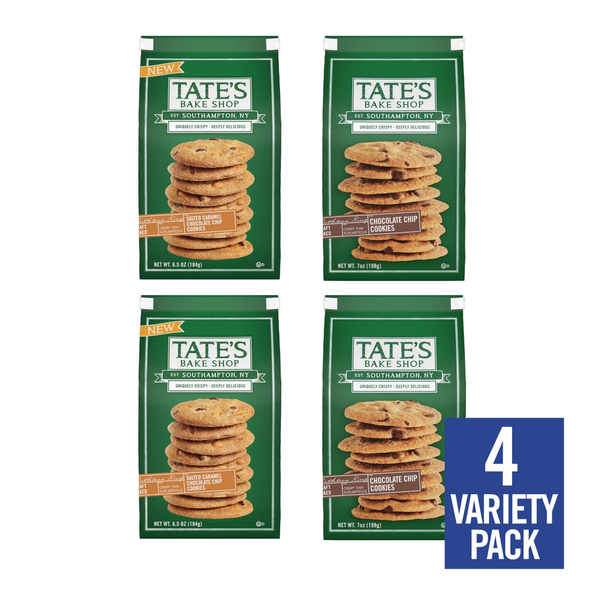 Tate's Bake Shop Cookies Variety Pack – Salted Caramel Chocolate Chip & Chocolate Chip Cookies | 4 Bags