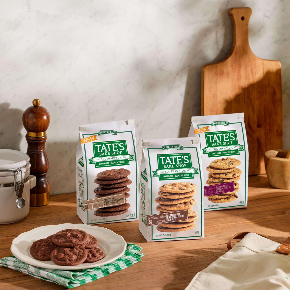 Tate's Bake Shop Gluten Free Cookies Variety Pack – Oatmeal Raisin, Ginger Zinger, Double Chocolate Chip & Chocolate Chip (4 x 7 oz)