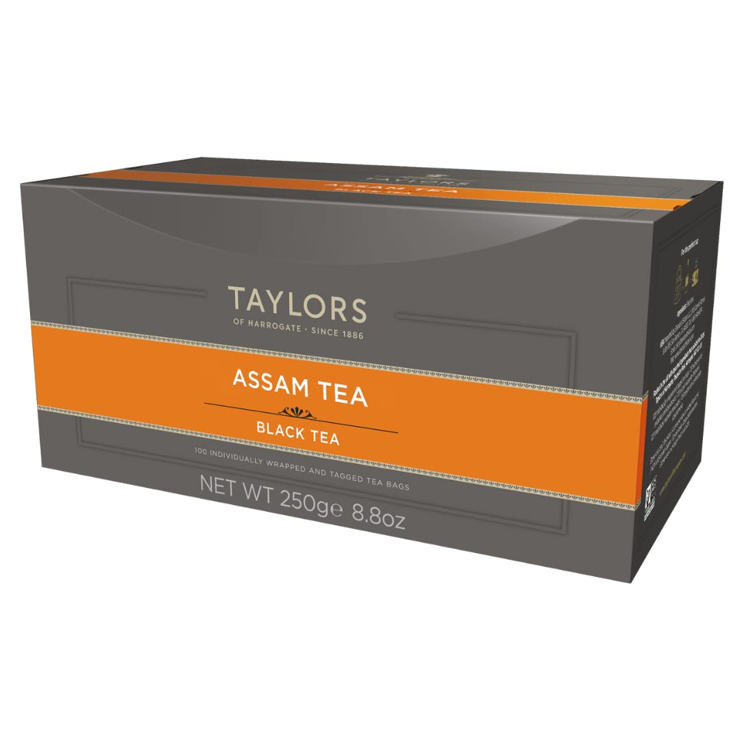 Taylors of Harrogate Assam Black Tea — 100 Individually Wrapped Bags, Full-Bodied & Malty
