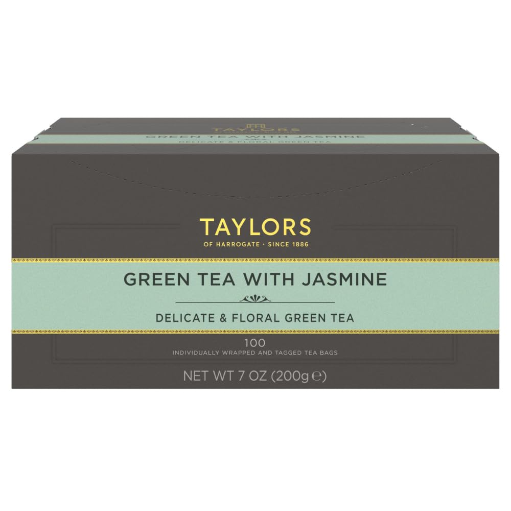 Taylors of Harrogate Jasmine Green Tea – 100 Wrapped Bags, Delicate Floral Flavor