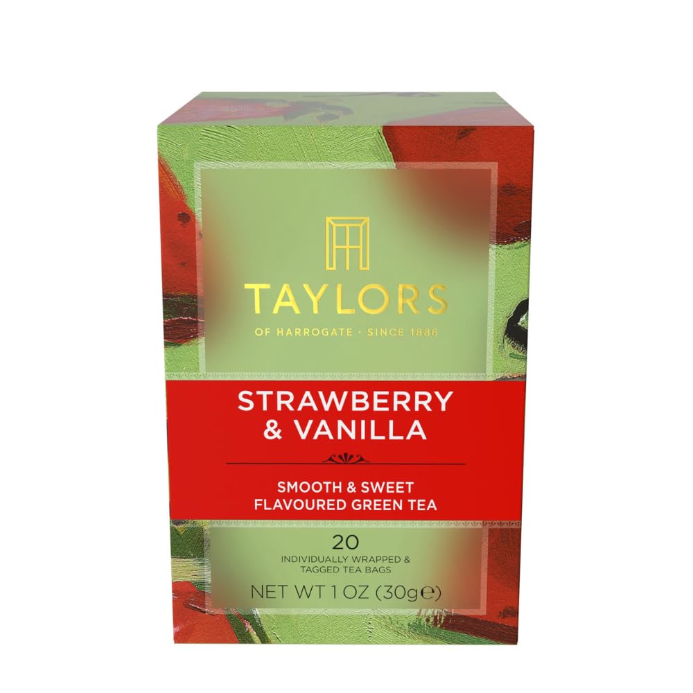 Taylors of Harrogate Strawberry and Vanilla Green Tea – 120 Tea Bags Total, Pack of 6, Individually Wrapped
