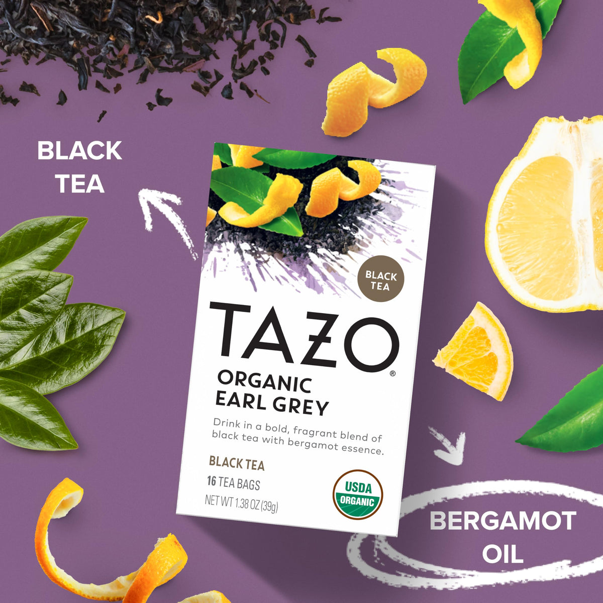 TAZO Organic Earl Grey Tea – Bold Flavor, High Caffeine (6x16 Bags)