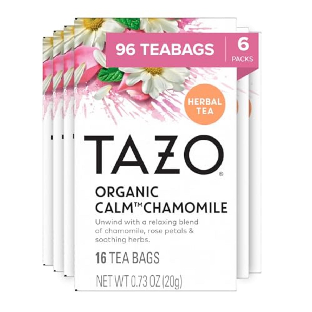 TAZO Calm Chamomile Herbal Tea Bags – Caffeine Free, 96 Total Bags (6 x 16-count)