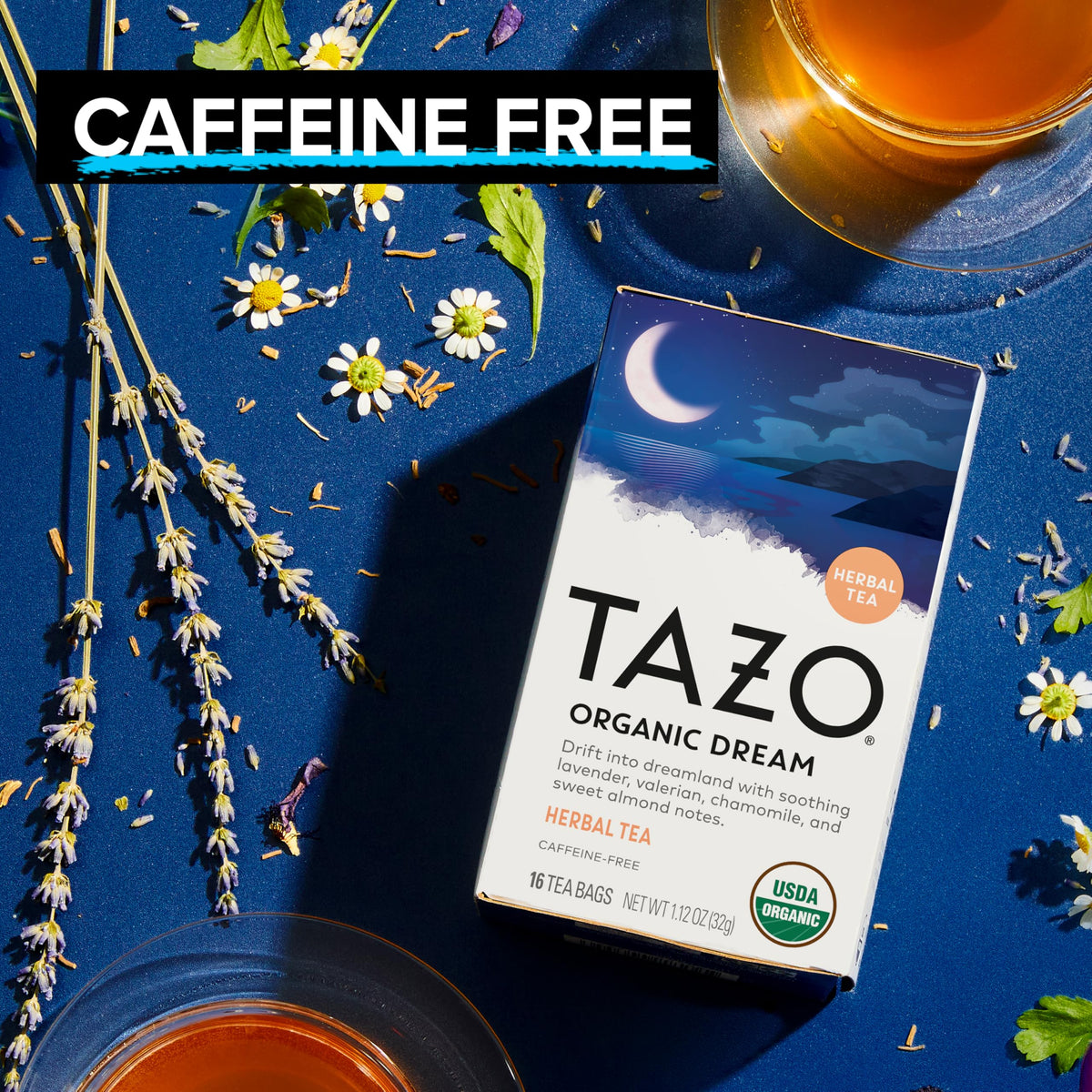 TAZO Organic DREAM Herbal Tea Bags – Caffeine-Free Bedtime Tea with Chamomile, Lavender & Valerian (96 Bags, 6x16)