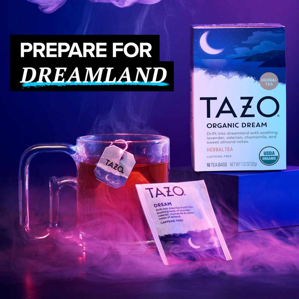 TAZO Organic DREAM Herbal Tea Bags – Caffeine-Free Bedtime Tea with Chamomile, Lavender & Valerian (96 Bags, 6x16)