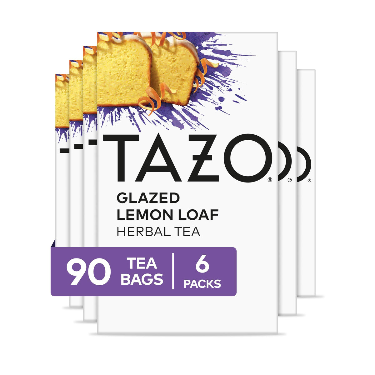 TAZO Glazed Lemon Loaf Herbal Tea Bags – Caffeine-Free Dessert Delights, 90 Bags (Pack of 6)