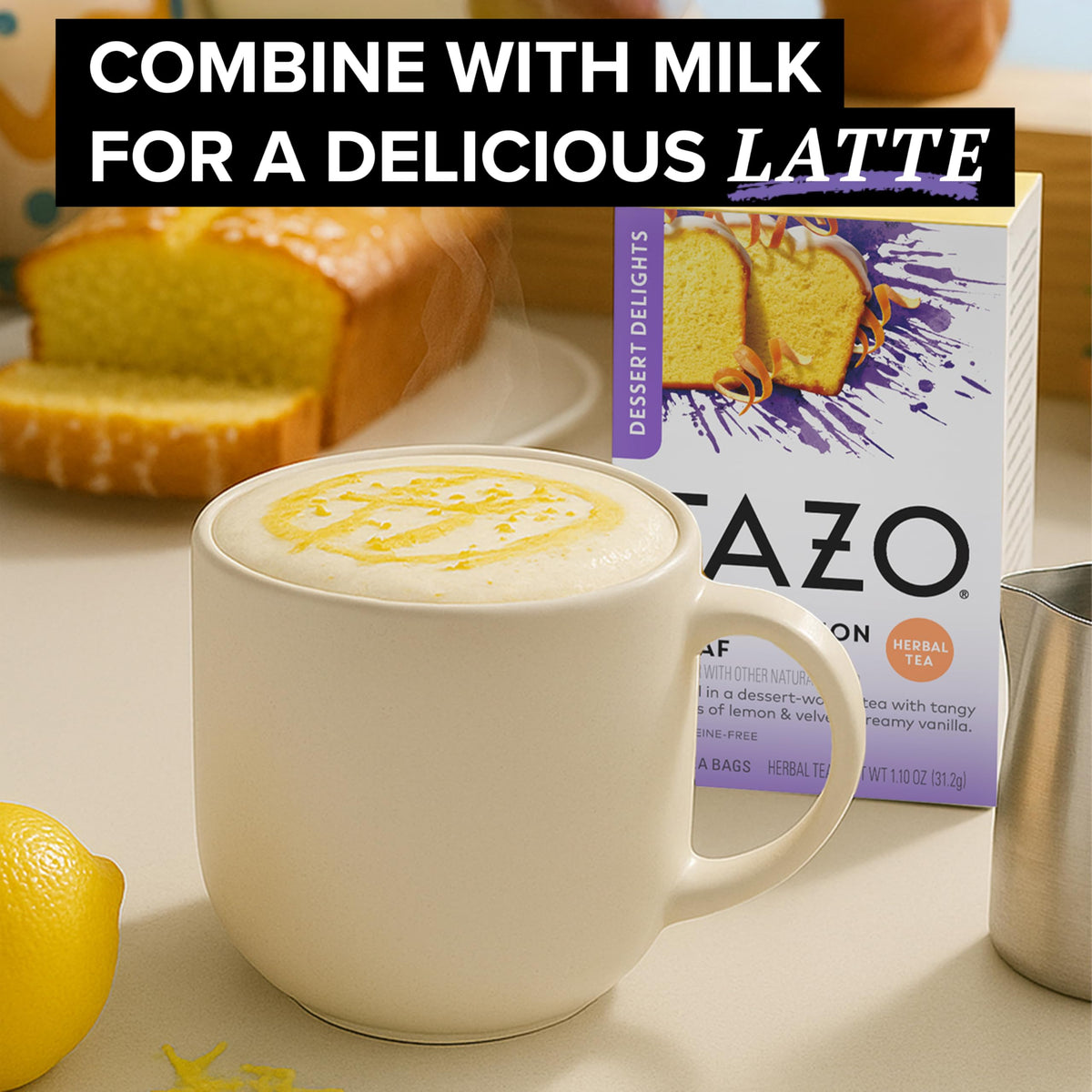 TAZO Glazed Lemon Loaf Herbal Tea Bags – Caffeine-Free Dessert Delights, 90 Bags (Pack of 6)