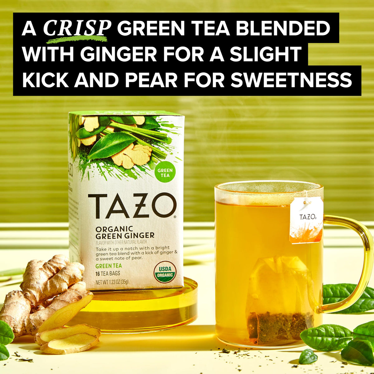 TAZO Organic Green Ginger Tea – 96 Bags (6 x 16ct) | Kosher, Non-GMO