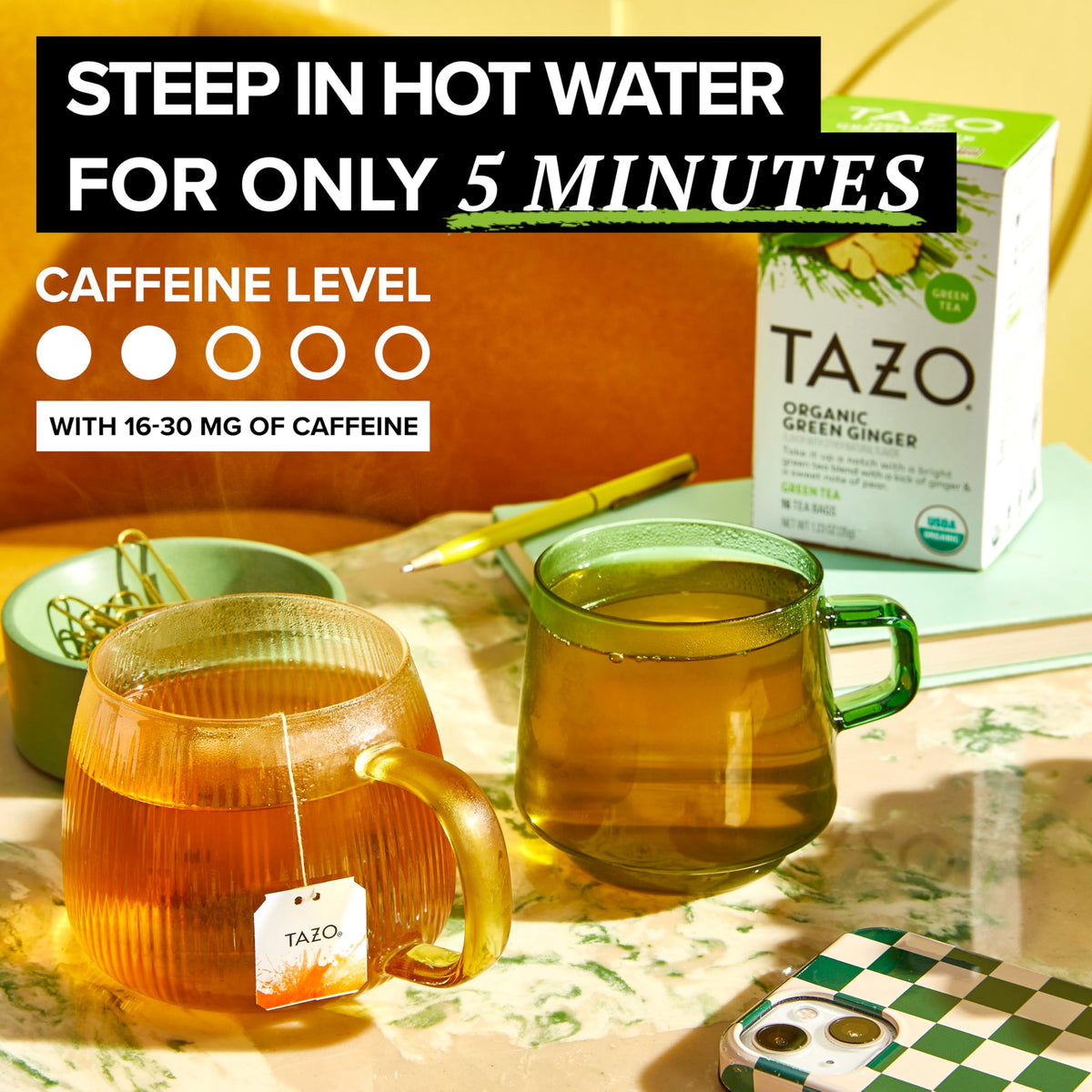 TAZO Organic Green Ginger Tea – 96 Bags (6 x 16ct) | Kosher, Non-GMO